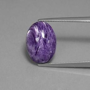 5.52캐럿 천연 바이올렛 차로아이트, 타원형 컷, 14.4×10.5 mm, 불투명체