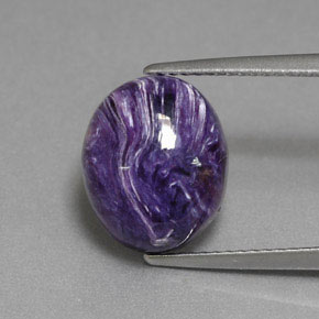 5.56캐럿 천연 바이올렛 차로아이트, 타원형 컷, 12.3×10.2 mm, 불투명체