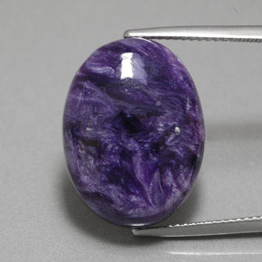 15.67캐럿 천연 바이올렛 차로아이트, 타원형 컷, 20.1×15.2 mm, 불투명체