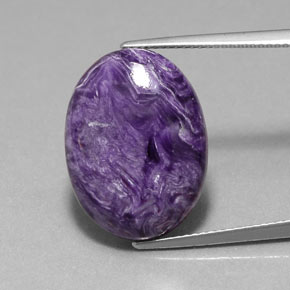 13.16캐럿 천연 바이올렛 차로아이트, 타원형 컷, 20.2×15.1 mm, 불투명체