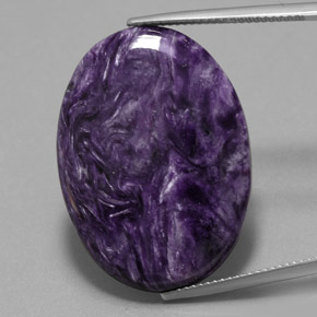 23.69캐럿 천연 바이올렛 차로아이트, 타원형 컷, 30.3×22 mm, 불투명체
