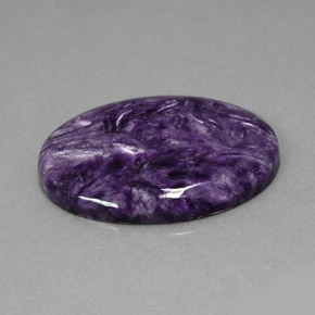 23.69캐럿 천연 바이올렛 차로아이트, 타원형 컷, 30.3×22 mm, 불투명체