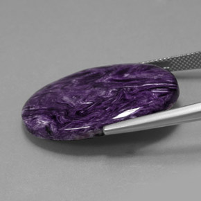 23.69캐럿 천연 바이올렛 차로아이트, 타원형 컷, 30.3×22 mm, 불투명체
