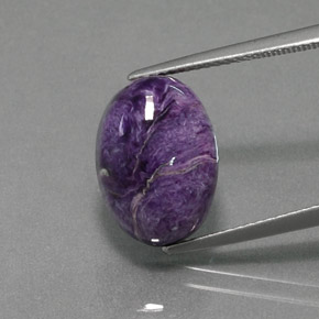 7.53캐럿 천연 바이올렛 차로아이트, 타원형 컷, 14.2×10.2 mm, 불투명체