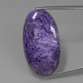 41.37캐럿 천연 바이올렛 차로아이트, 타원형 컷, 34.7×19.4 mm, 불투명체