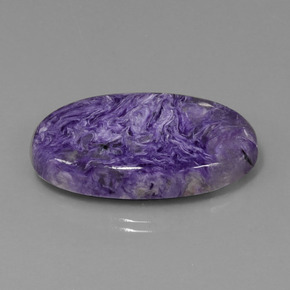 41.37캐럿 천연 바이올렛 차로아이트, 타원형 컷, 34.7×19.4 mm, 불투명체
