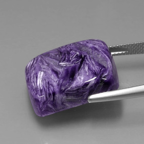 29.63캐럿 천연 바이올렛 차로아이트, 쿠션 컷, 20.9×18.5 mm, 불투명체