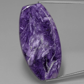 31.84캐럿 천연 바이올렛 차로아이트, 멋진 모양, 35.9×18.9 mm, 불투명체