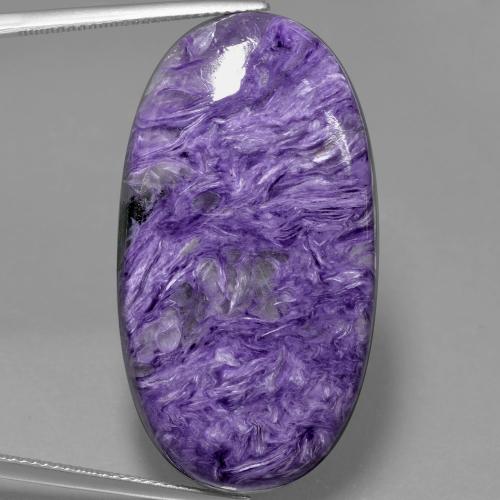 49.22캐럿 천연 딥 바이올렛 차로아이트, 타원형 컷, 38.5×20.7 mm, 불투명체