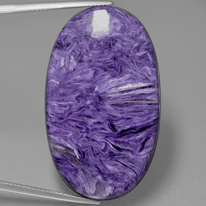 53.84캐럿 천연 바이올렛 차로아이트, 타원형 컷, 38.6×23.2 mm, 불투명체