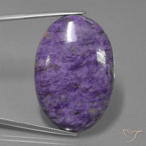 62.41ct 자연스러운 벨벳 퍼플 바이올렛 차로아이트, 타원형, 불투명체