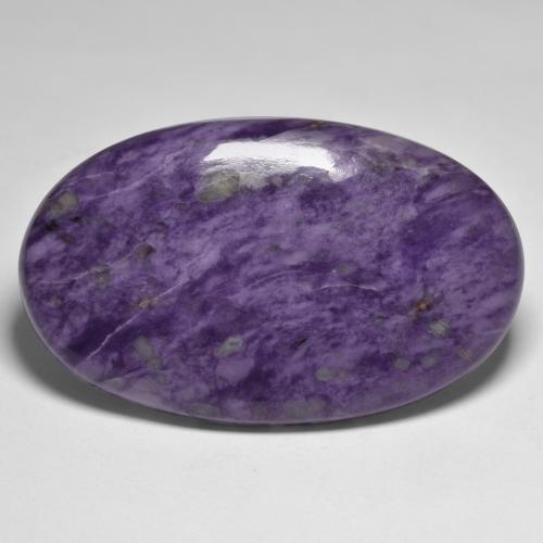 72.93캐럿 천연 벨벳 퍼플 바이올렛 차로아이트, 타원형 컷, 47.5×28.8 mm, 불투명체