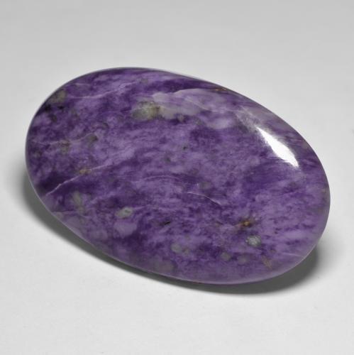 72.93캐럿 천연 벨벳 퍼플 바이올렛 차로아이트, 타원형 컷, 47.5×28.8 mm, 불투명체