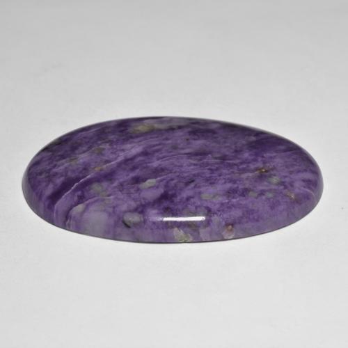 72.93캐럿 천연 벨벳 퍼플 바이올렛 차로아이트, 타원형 컷, 47.5×28.8 mm, 불투명체