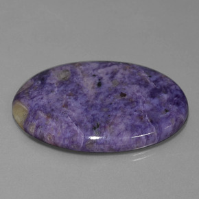 83.59캐럿 천연 모브 바이올렛 차로아이트, 타원형 컷, 45.4×34.1 mm, 불투명체