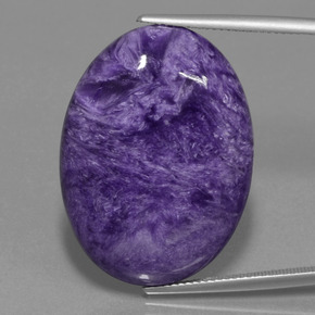 34.37캐럿 천연 벨벳 퍼플 바이올렛 차로아이트, 타원형 컷, 30×22.2 mm, 불투명체