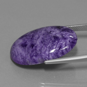 34.37캐럿 천연 벨벳 퍼플 바이올렛 차로아이트, 타원형 컷, 30×22.2 mm, 불투명체