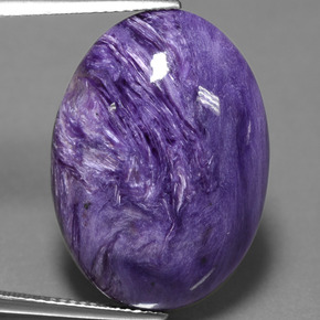 22.88캐럿 천연 바이올렛 차로아이트, 타원형 컷, 25.4×18.3 mm, 불투명체