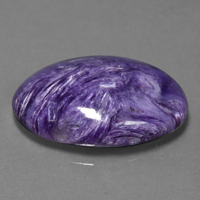 22.88캐럿 천연 바이올렛 차로아이트, 타원형 컷, 25.4×18.3 mm, 불투명체