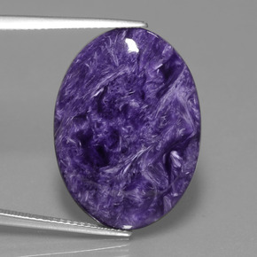15.55캐럿 천연 바이올렛 차로아이트, 타원형 컷, 25.1×18.2 mm, 불투명체