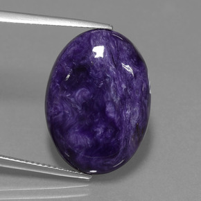 15.00캐럿 천연 바이올렛 차로아이트, 타원형 컷, 22.1×16.1 mm, 불투명체