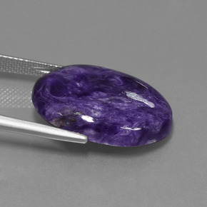 15.00캐럿 천연 바이올렛 차로아이트, 타원형 컷, 22.1×16.1 mm, 불투명체