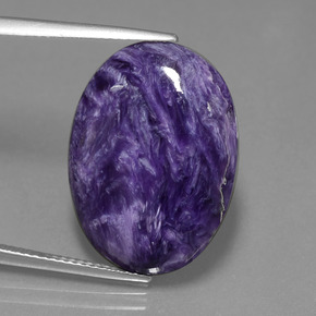 15.36캐럿 천연 바이올렛 차로아이트, 타원형 컷, 22.5×16.3 mm, 불투명체