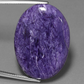 27.82캐럿 천연 바이올렛 차로아이트, 타원형 컷, 30.2×22.1 mm, 불투명체