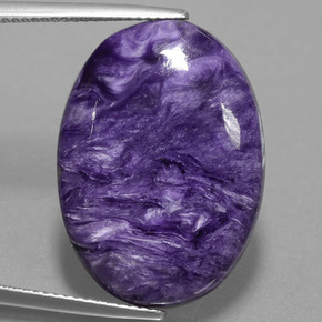 19.61캐럿 천연 바이올렛 차로아이트, 타원형 컷, 25.1×18.2 mm, 불투명체