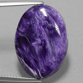 13.36캐럿 천연 바이올렛 차로아이트, 타원형 컷, 22.2×15.9 mm, 불투명체