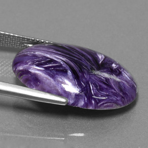 11.10캐럿 천연 바이올렛 차로아이트, 타원형 컷, 22.1×15.9 mm, 불투명체