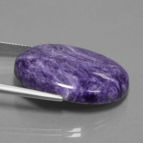 33.16캐럿 천연 바이올렛 차로아이트, 타원형 컷, 30×22.1 mm, 불투명체