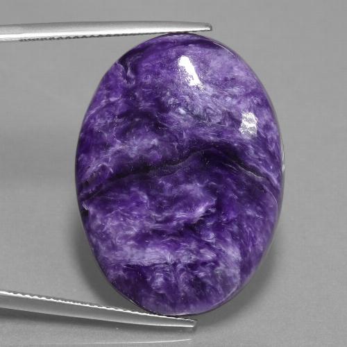 29.80캐럿 천연 벨벳 퍼플 바이올렛 차로아이트, 타원형 컷, 29.9×22.2 mm, 불투명체