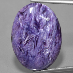 31.73캐럿 천연 바이올렛 차로아이트, 타원형 컷, 30.5×22.7 mm, 불투명체