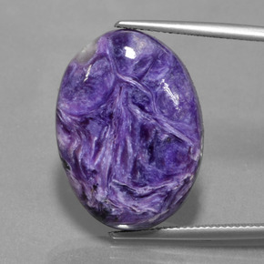 22.50캐럿 천연 바이올렛 차로아이트, 타원형 컷, 25.1×18.3 mm, 불투명체