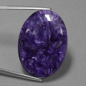 29.06캐럿 천연 바이올렛 차로아이트, 타원형 컷, 30.6×22.4 mm, 불투명체