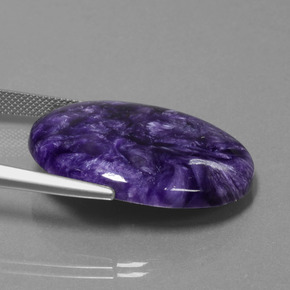 29.06캐럿 천연 바이올렛 차로아이트, 타원형 컷, 30.6×22.4 mm, 불투명체