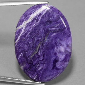 23.27캐럿 천연 바이올렛 차로아이트, 타원형 컷, 30.3×22.2 mm, 불투명체