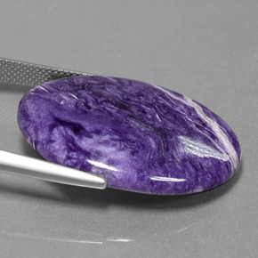 23.27캐럿 천연 바이올렛 차로아이트, 타원형 컷, 30.3×22.2 mm, 불투명체