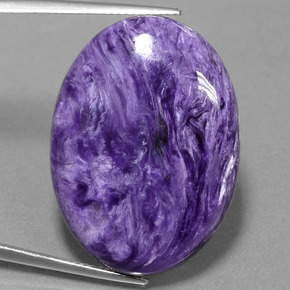 30.97캐럿 천연 바이올렛 차로아이트, 타원형 컷, 30.1×22.1 mm, 불투명체