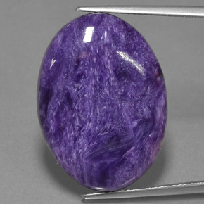 16.68캐럿 천연 바이올렛 차로아이트, 타원형 컷, 25.1×18.3 mm, 불투명체