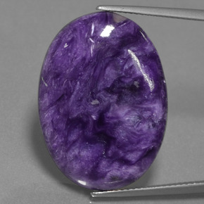 18.97캐럿 천연 바이올렛 차로아이트, 타원형 컷, 25.2×18.3 mm, 불투명체