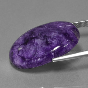 18.97캐럿 천연 바이올렛 차로아이트, 타원형 컷, 25.2×18.3 mm, 불투명체