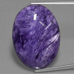 19.13캐럿 천연 바이올렛 차로아이트, 타원형 컷, 25.4×18.7 mm, 불투명체