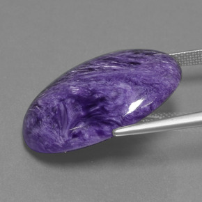 19.13캐럿 천연 바이올렛 차로아이트, 타원형 컷, 25.4×18.7 mm, 불투명체