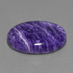 21.21캐럿 천연 바이올렛 차로아이트, 타원형 컷, 25.3×18.3 mm, 불투명체