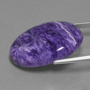 21.21캐럿 천연 바이올렛 차로아이트, 타원형 컷, 25.3×18.3 mm, 불투명체