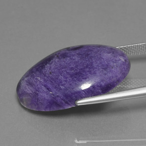 20.32캐럿 천연 바이올렛 차로아이트, 타원형 컷, 25.3×18.3 mm, 불투명체