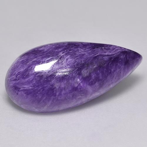 9.88캐럿 천연 벨벳 퍼플 바이올렛 차로아이트, 배 모양, 22.5×10.8 mm, 불투명체