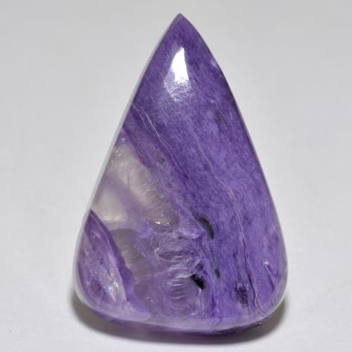 21.84캐럿 천연 미디엄 다크 바이올렛 차로아이트, 배 모양, 26.1×17.7 mm, 투명한